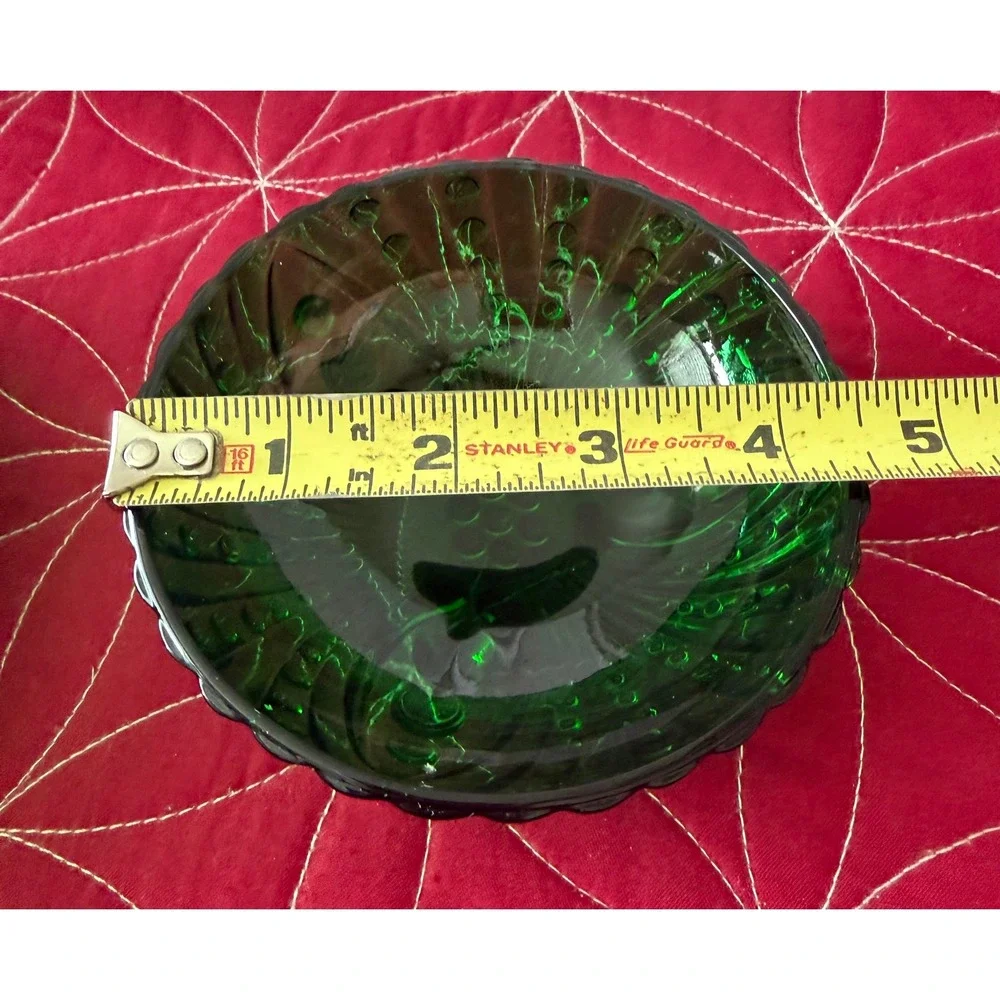 Vintage Emerald Green Glass Bowl Set Hobnail and Grape Pattern Footed Dishes